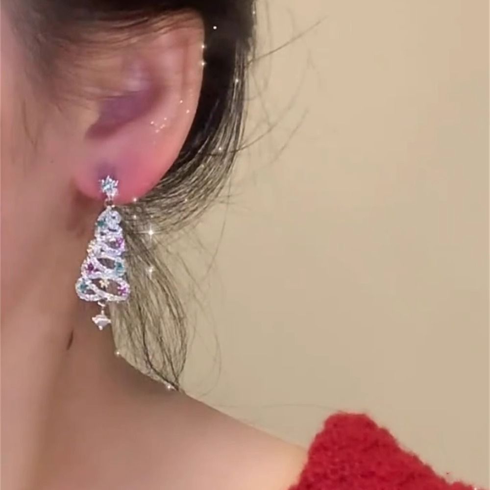 Colored Christmas Tree Stud Earrings For Women's New Temperament Popular Winter Atmosphere Earrings_voghion.com
