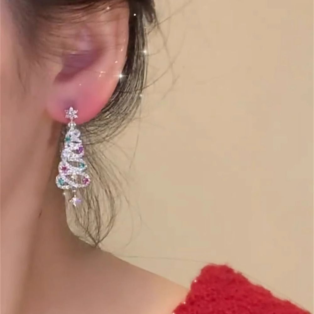 Colored Christmas Tree Stud Earrings For Women's New Temperament Popular Winter Atmosphere Earrings_voghion.com