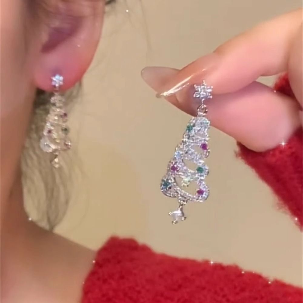 Colored Christmas Tree Stud Earrings For Women's New Temperament Popular Winter Atmosphere Earrings_voghion.com