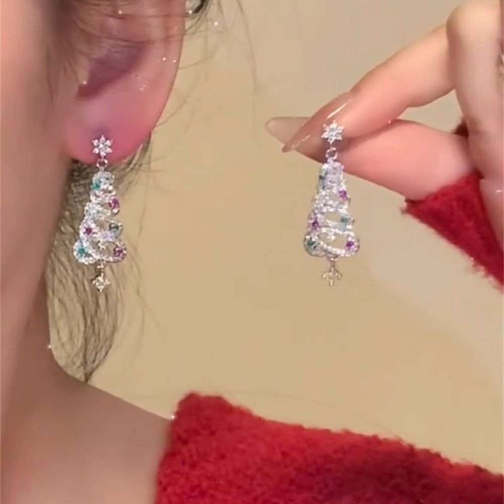Colored Christmas Tree Stud Earrings For Women's New Temperament Popular Winter Atmosphere Earrings_voghion.com
