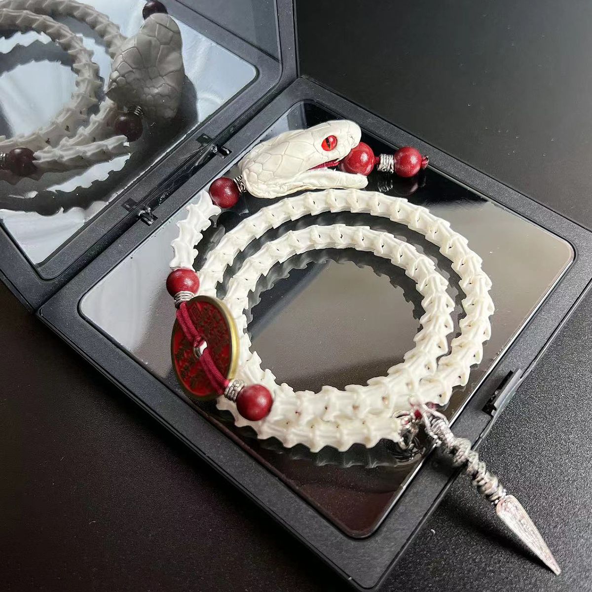 現貨】保真蛇骨手串天然男女三圈手鏈禮物純手工文玩山鬼花錢手鏈真蛇骨 