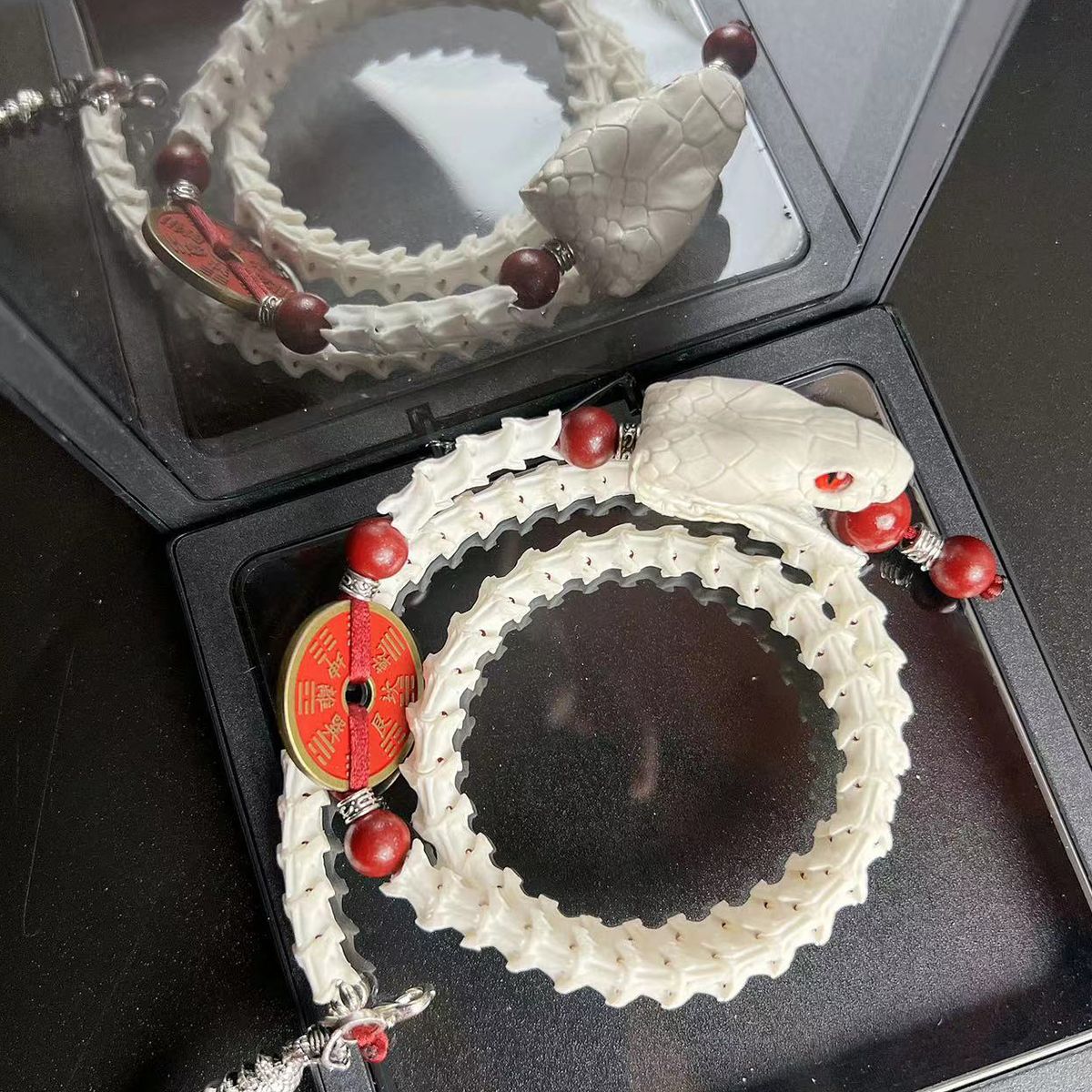 現貨】保真蛇骨手串天然男女三圈手鏈禮物純手工文玩山鬼花錢手鏈真蛇骨 