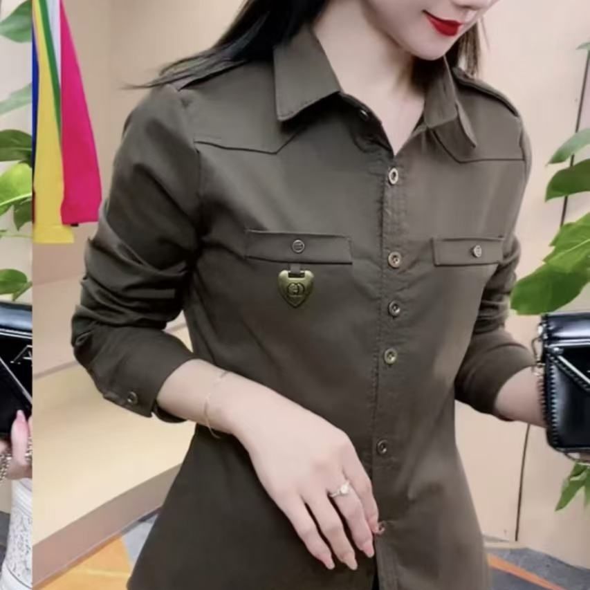 276网红秋冬季新款高档修身显瘦遮肚长袖方领爆款高级衬衣简约【15天内发货】