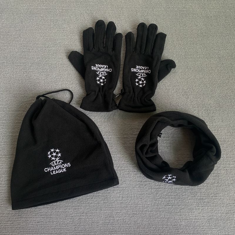 Ensemble trois pièces de gants chauds pour le cou, le cyclisme, le bonnet, le masque épais en polaire pour la course à pied, l'entraînement, la Ligue des champions de football_voghion.com