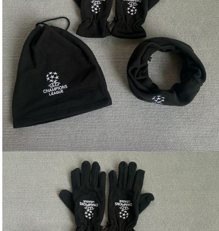 Ensemble trois pièces de gants chauds pour le cou, le cyclisme, le bonnet, le masque épais en polaire pour la course à pied, l'entraînement, la Ligue des champions de football_voghion.com