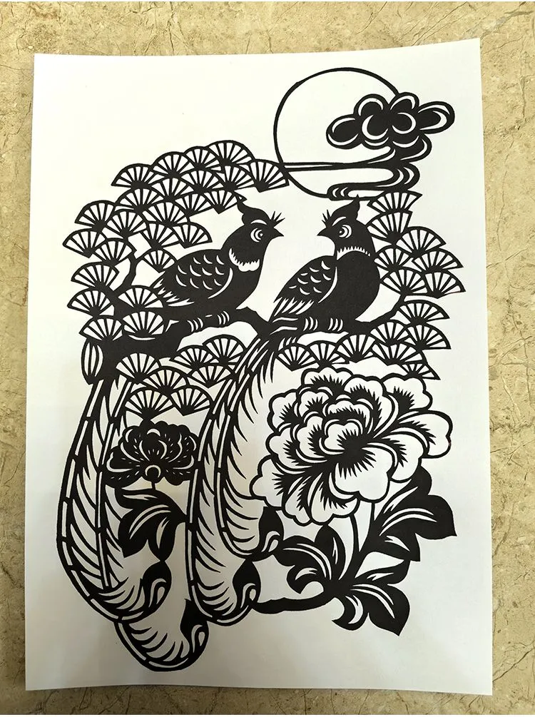 花鸟刻纸图案底稿4张手工剪纸半成品模板刻纸半成品图样打印底稿