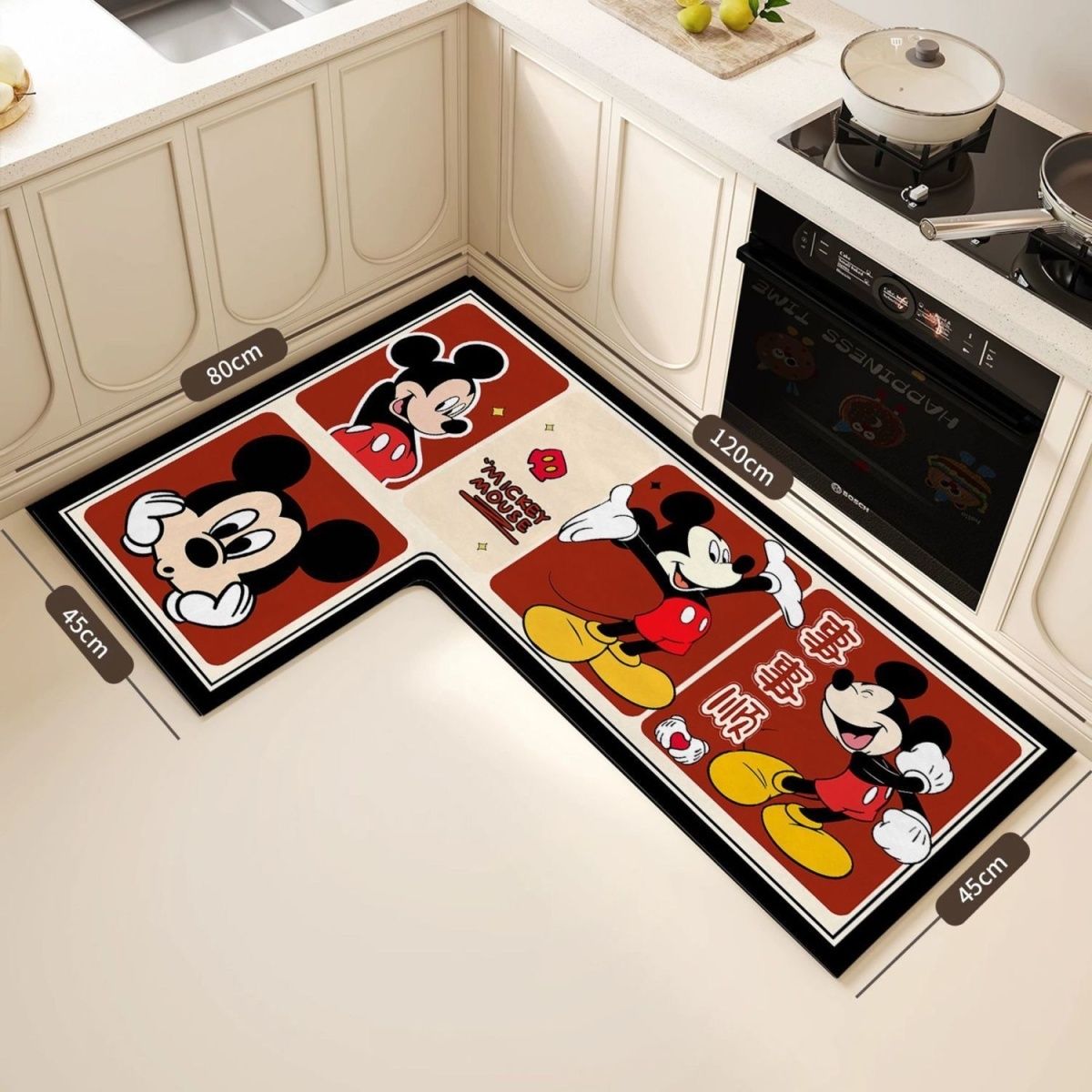 米老鼠图案简约现代厨房L形地垫数码印花定制高效吸湿耐磨防滑