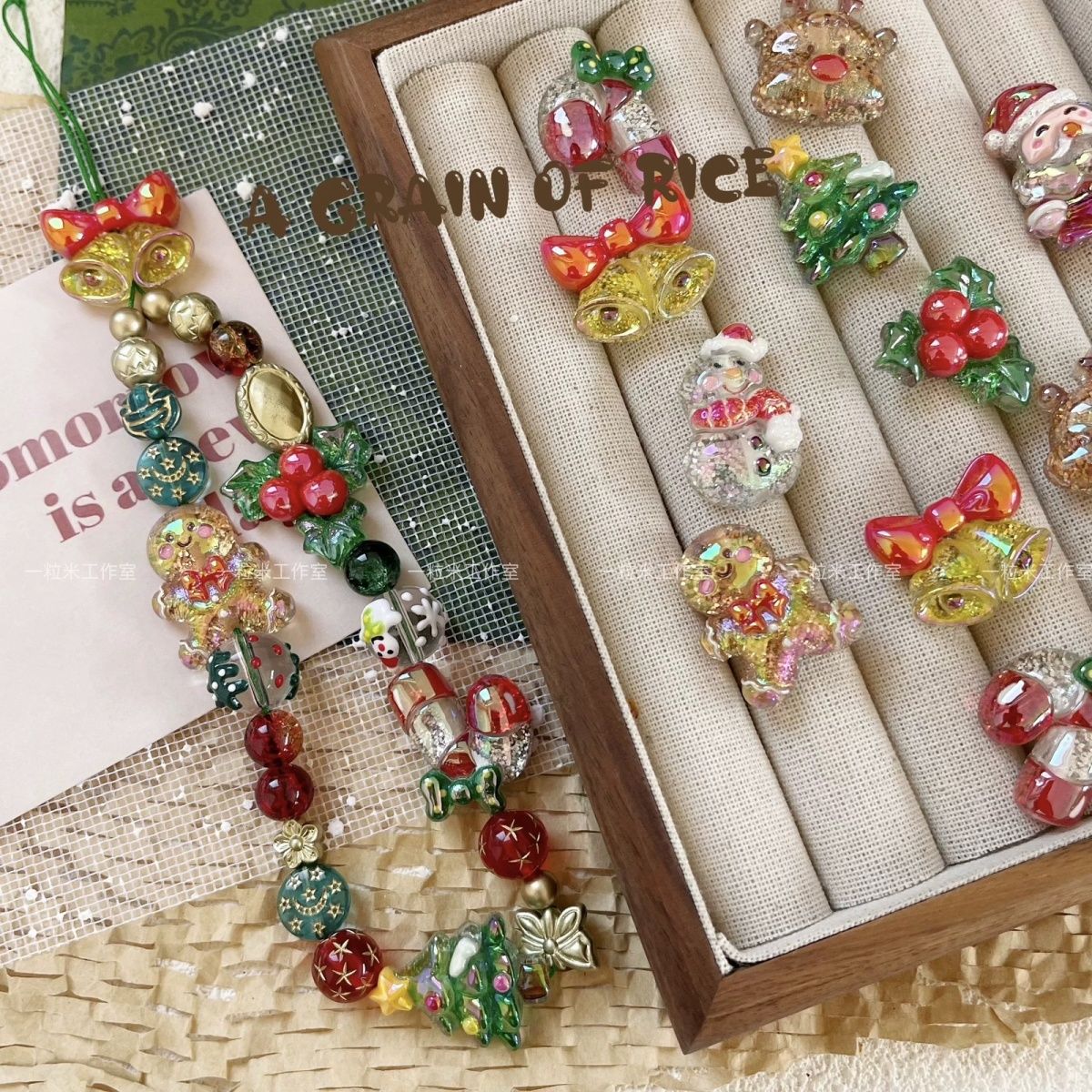 圣诞系列雪人姜饼人铃铛圣诞树圣诞老人DIY手链手机链饰品配件