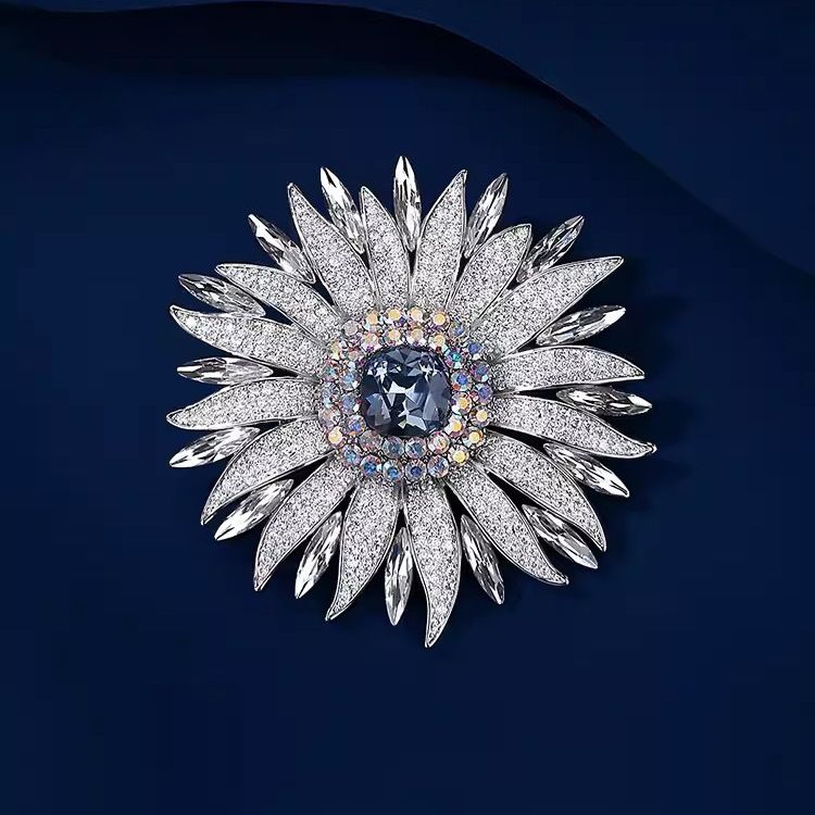 Spilla elegante e lussuosa di alta qualità a forma di girasole, nuova spilla versatile, accessorio per cappotto e abito._voghion.com