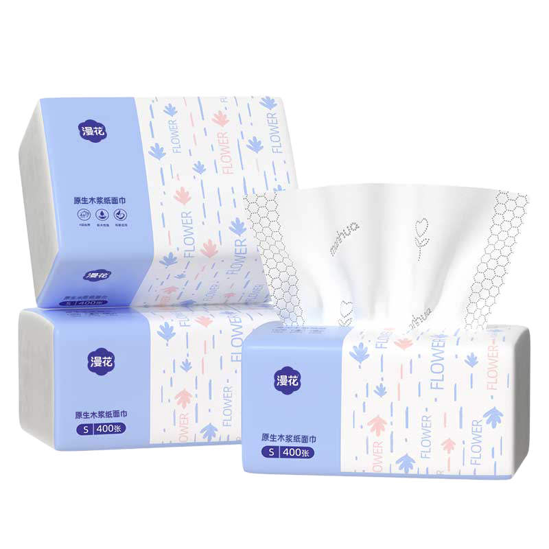 漫花蓝色M抽纸400张3包/袋装