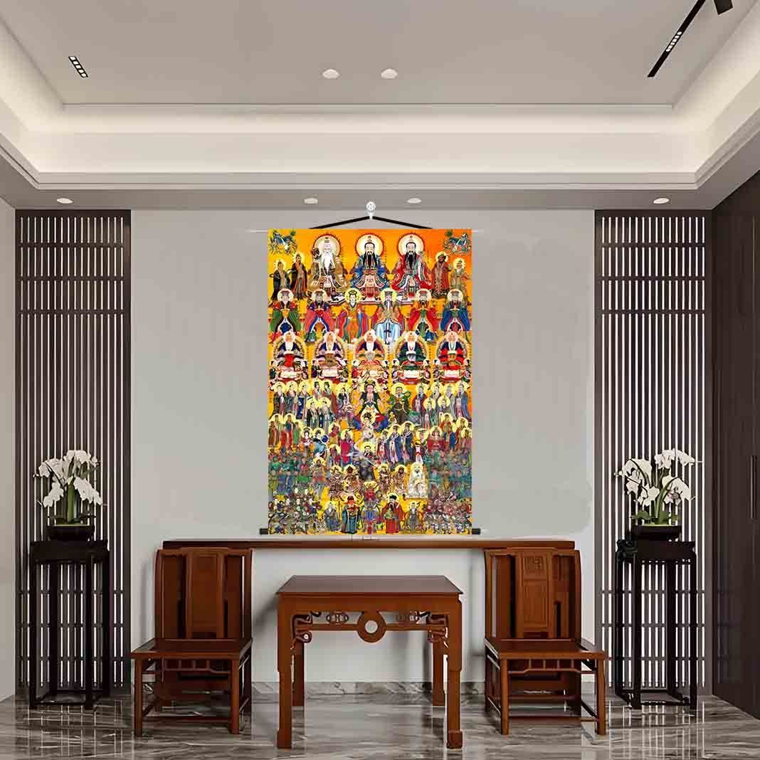 三尺三众神图画像三清天尊雷祖玉帝总真众神水陆画卷轴全神图挂画 3