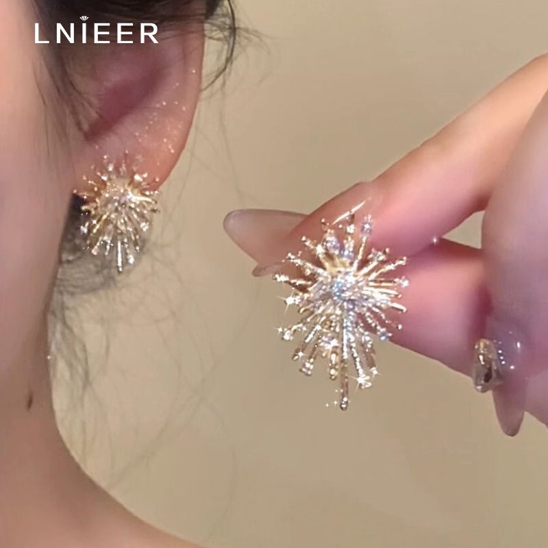 S925银针锆石烟花耳钉轻奢高级感耳环小众设计感2025新款爆款耳饰