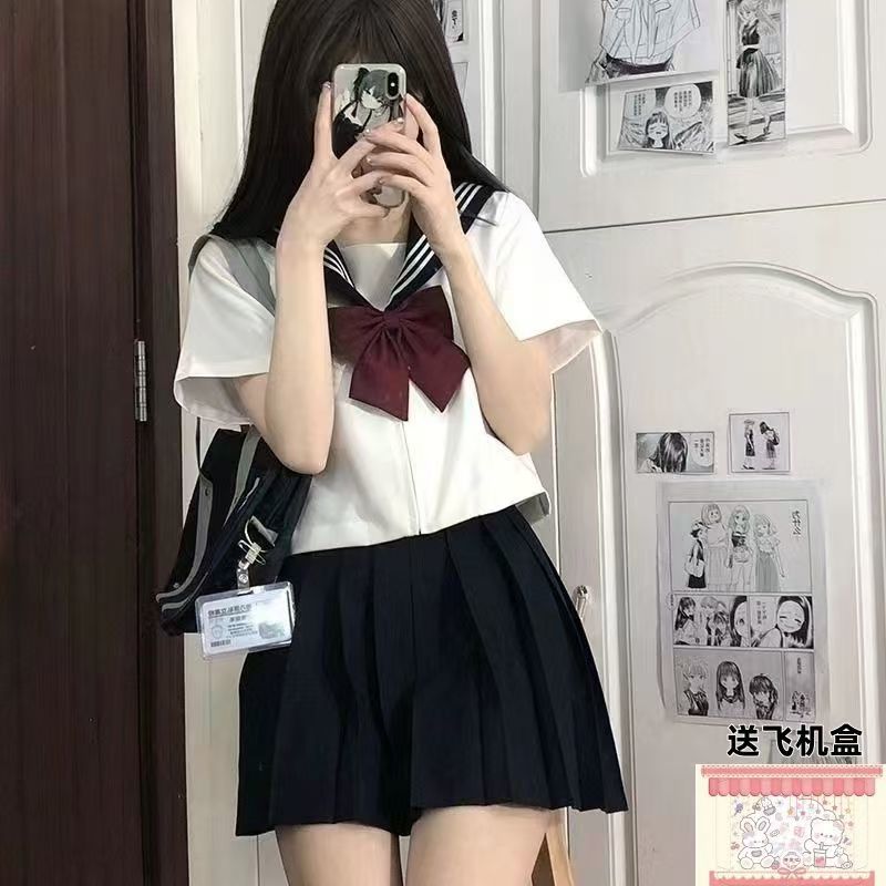 水手服jk百褶裙套装制服原创日系不良少女短裙学院风学生装白三本
