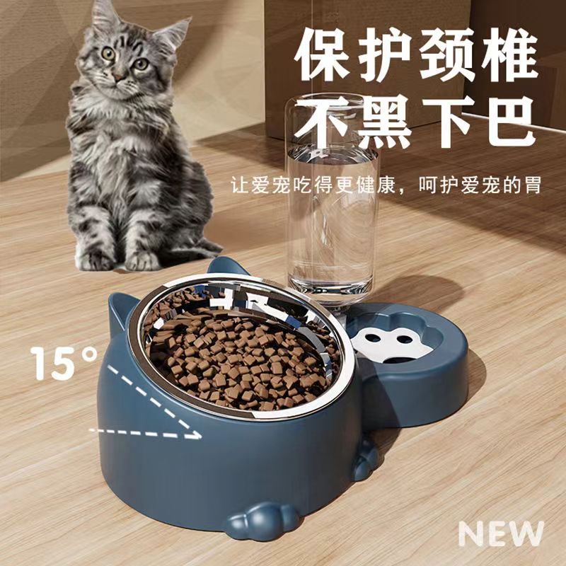 宠物用品双碗自动无电饮水宠物猫粮狗陶瓷钢碗粮盆狗塑料盆狗喂食