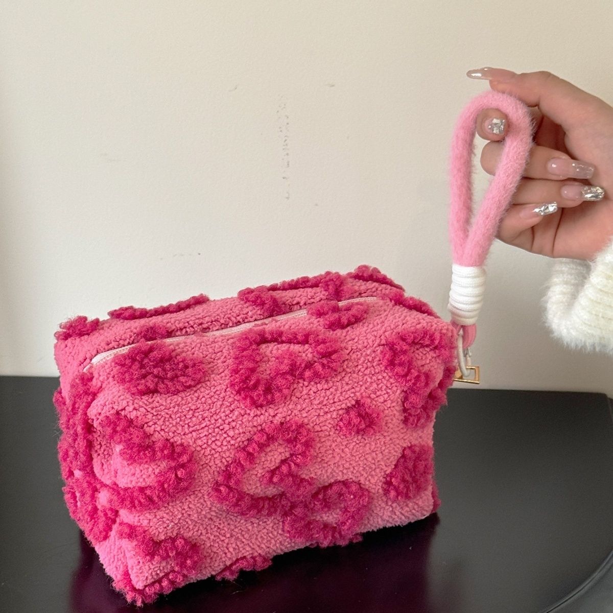 Piccola borsa portaoggetti in stile Polaroid, graziosa ed elegante, trousse portatile in peluche per il trucco, ideale per i viaggi._voghion.com