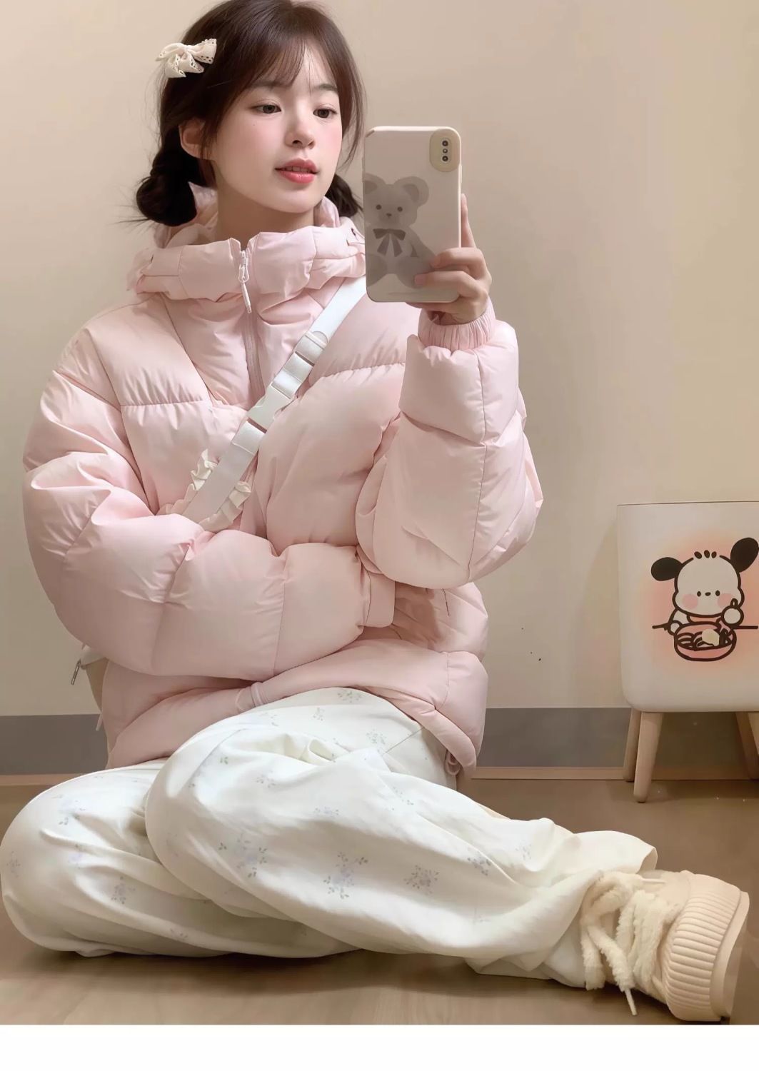 Doudoune courte blanche style hiver 2025 pour femme, à capuche, ample, chaude, pour couple, manteau épais_voghion.com