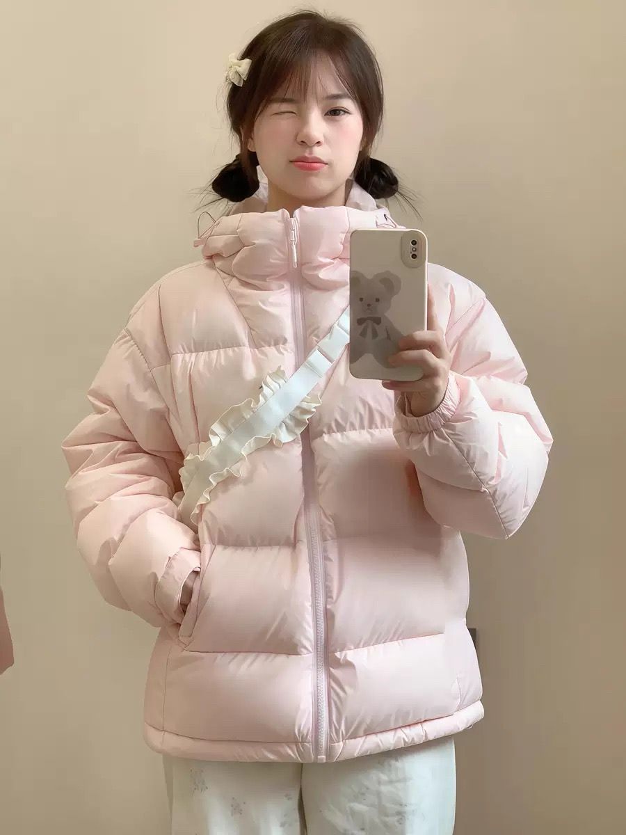 Doudoune courte blanche style hiver 2025 pour femme, à capuche, ample, chaude, pour couple, manteau épais_voghion.com