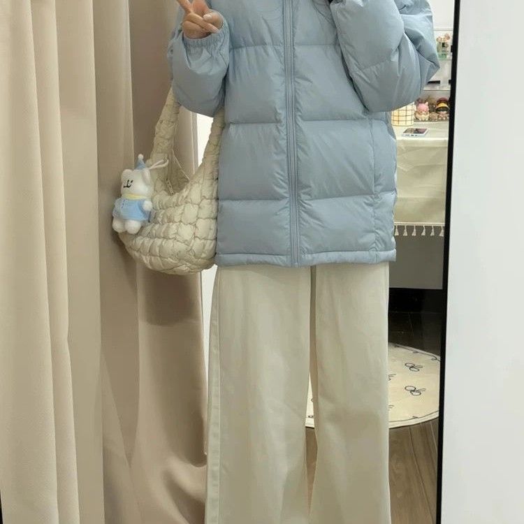 Doudoune courte blanche style hiver 2025 pour femme, à capuche, ample, chaude, pour couple, manteau épais_voghion.com