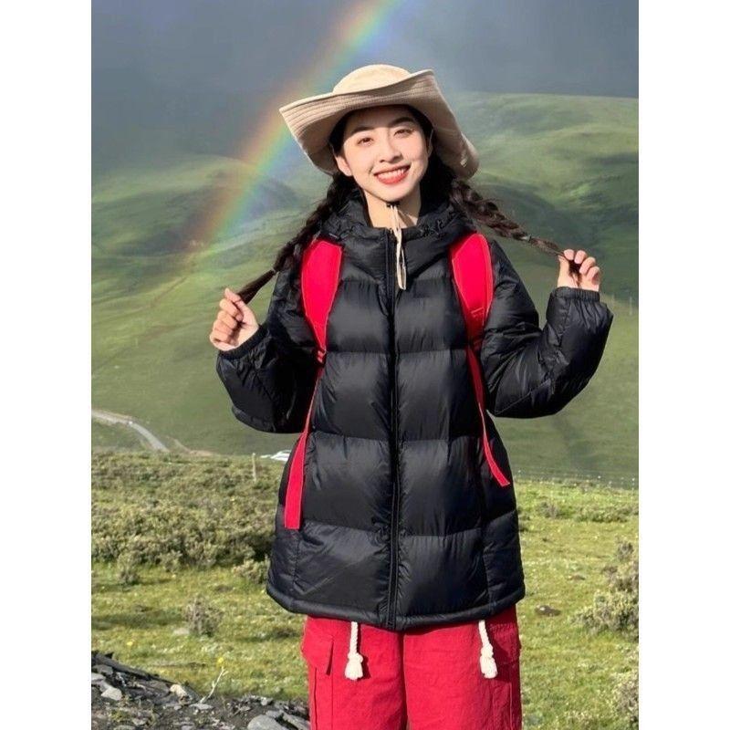 Doudoune courte blanche style hiver 2025 pour femme, à capuche, ample, chaude, pour couple, manteau épais_voghion.com