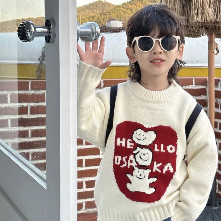 Maglione in maglia rosso per bambini pullover invernale bimbi_voghion.com