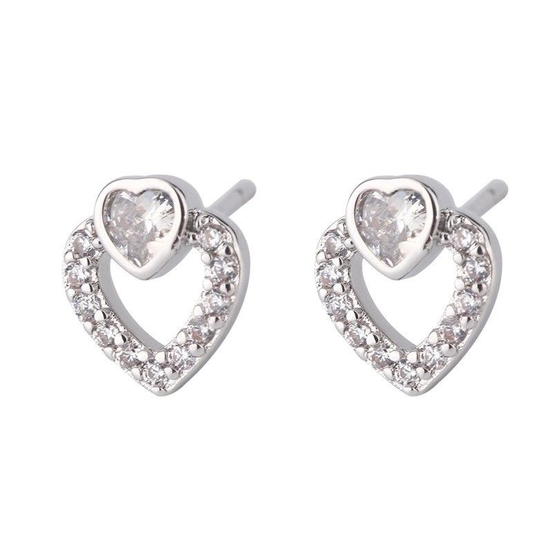 2024 Winter Collection Heart-Shaped Earrings, Shiny Elegant, Simple Japanese And Korean Style, Versatile Hollow Design,_voghion.com