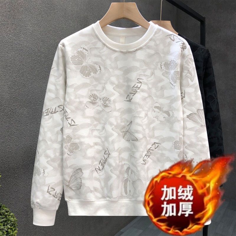 设计感青年长袖卫衣男潮牌圆领休闲上衣2024秋冬季新款男士打底衫