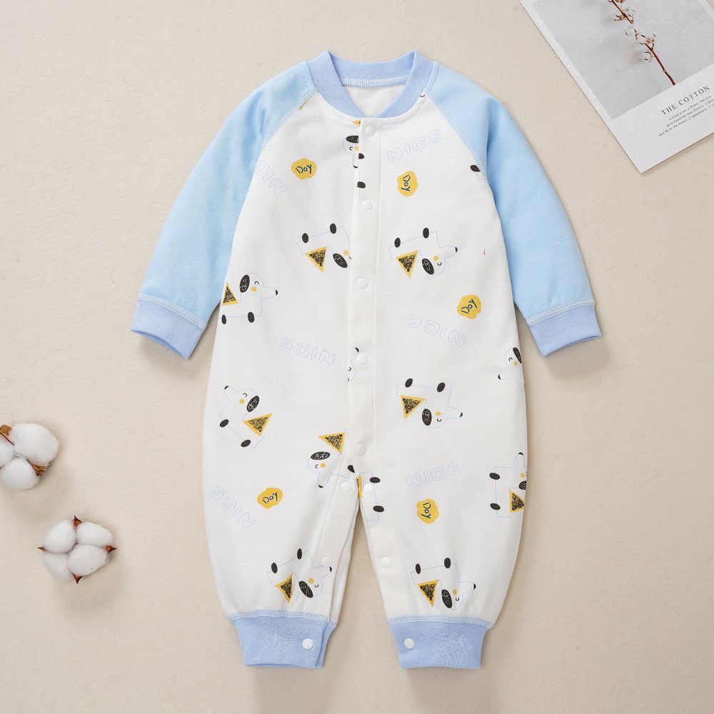 制美针织春秋新款四季A类双面 婴儿连体衣纯棉长袖卡通宝宝爬爬服