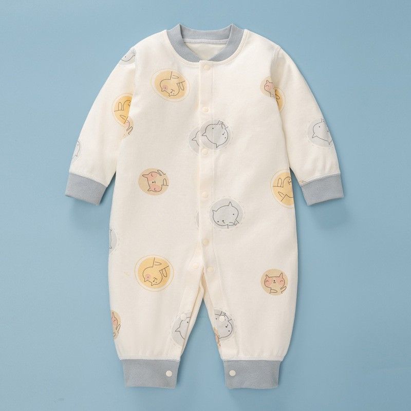 制美针织春秋新款四季A类双面 婴儿连体衣纯棉长袖卡通宝宝爬爬服