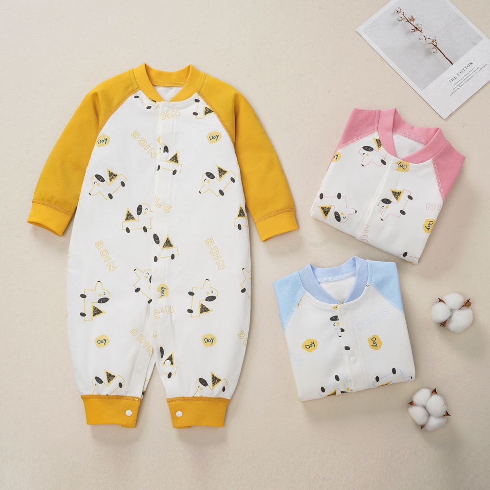 制美针织春秋新款四季A类双面 婴儿连体衣纯棉长袖卡通宝宝爬爬服