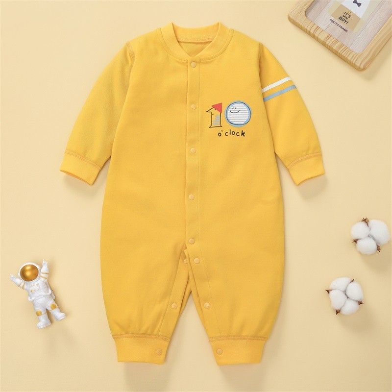 制美针织春秋新款四季A类双面 婴儿连体衣纯棉长袖卡通宝宝爬爬服