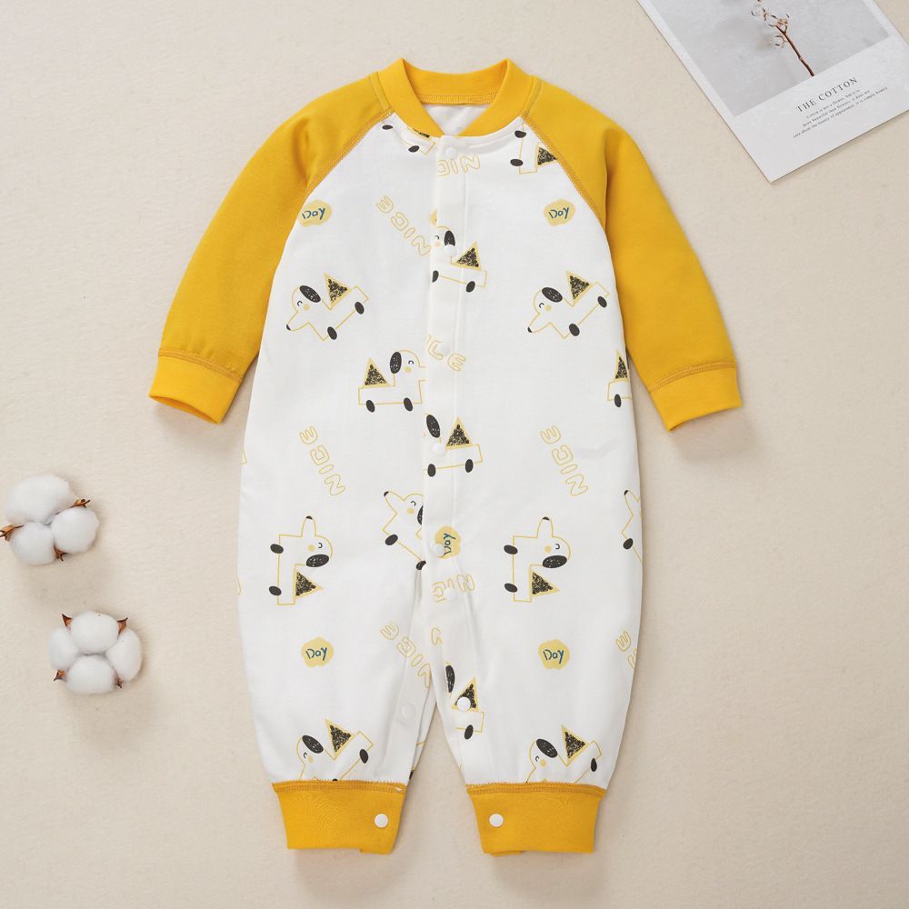 制美针织春秋新款四季A类双面 婴儿连体衣纯棉长袖卡通宝宝爬爬服