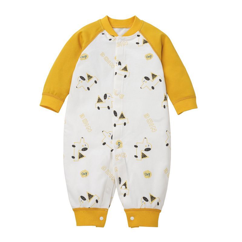 制美针织春秋新款四季A类双面 婴儿连体衣纯棉长袖卡通宝宝爬爬服