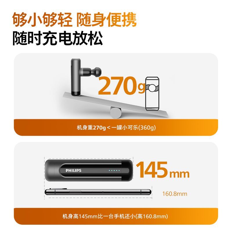 飞利浦迷你版筋膜枪按摩器轻量便携运动健身肌肉放松按摩仪3105G 图片 3