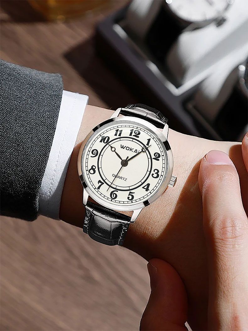 Wokai Men's Quartz Watch With Classic Simple Design And Large Dial_voghion.com