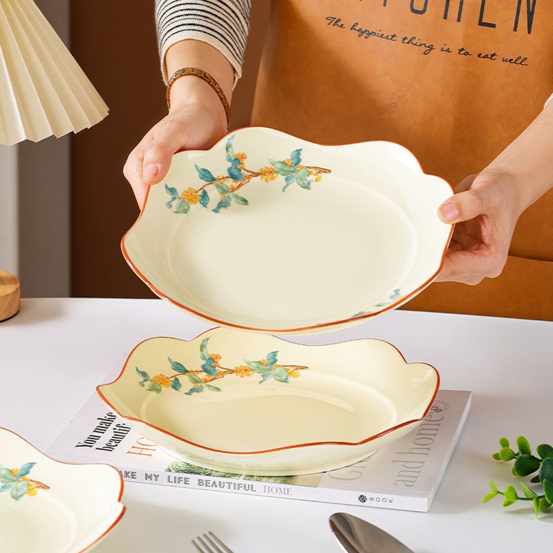 New High-End Household Dining Daily Set Tableware Irregular Shape Porcelain Double Ear Bowl Square Plate_voghion.com