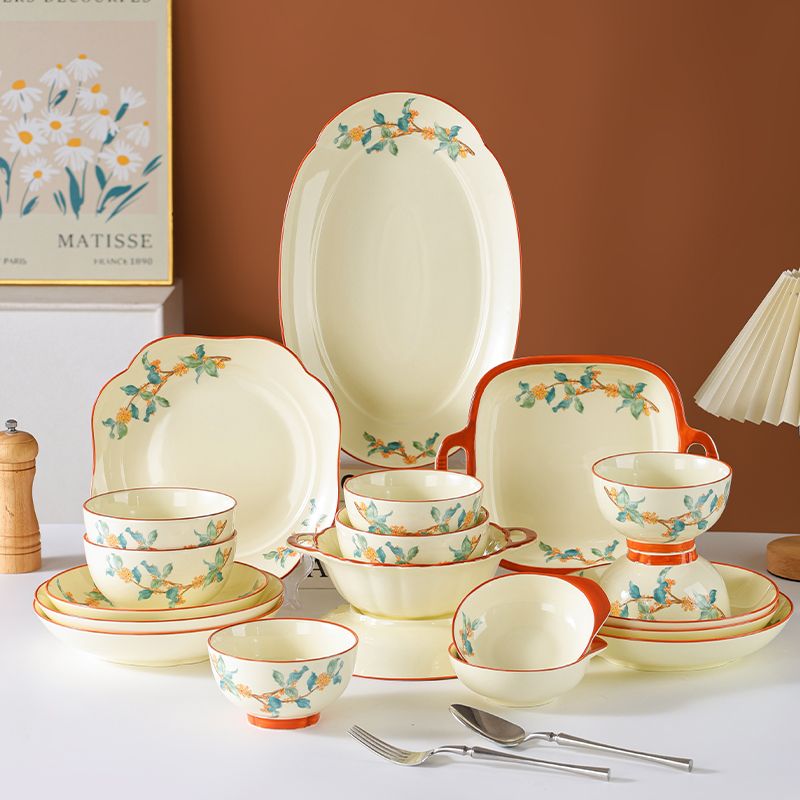 New High-End Household Dining Daily Set Tableware Irregular Shape Porcelain Double Ear Bowl Square Plate_voghion.com