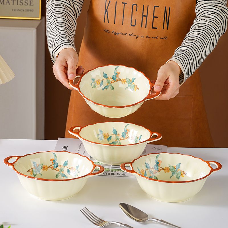 New High-End Household Dining Daily Set Tableware Irregular Shape Porcelain Double Ear Bowl Square Plate_voghion.com