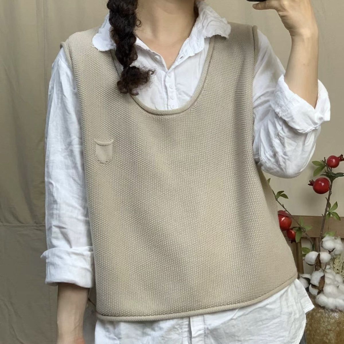 【新疆棉】大码韩版秋冬新短款休闲百搭纯色宽松针织显瘦套头马甲