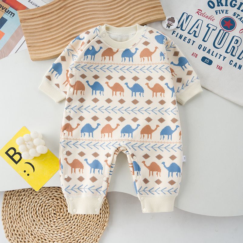 婴儿加绒连体衣针织毛衣保暖居家洋气哈衣新生儿可爱防寒爬爬服