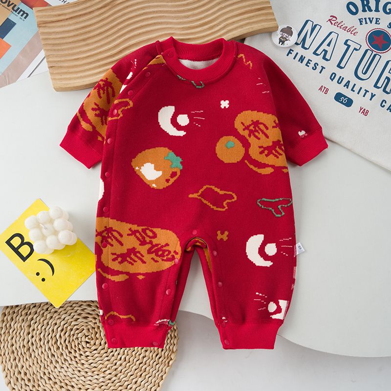 婴儿加绒连体衣针织毛衣保暖居家洋气哈衣新生儿可爱防寒爬爬服
