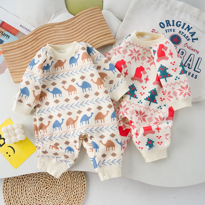 婴儿加绒连体衣针织毛衣保暖居家洋气哈衣新生儿可爱防寒爬爬服