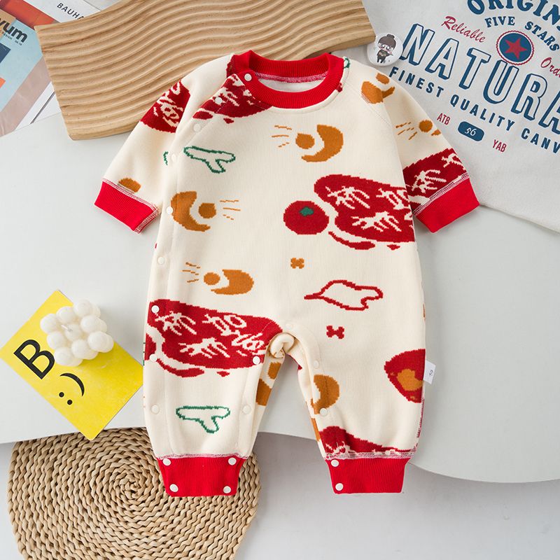 婴儿加绒连体衣针织毛衣保暖居家洋气哈衣新生儿可爱防寒爬爬服