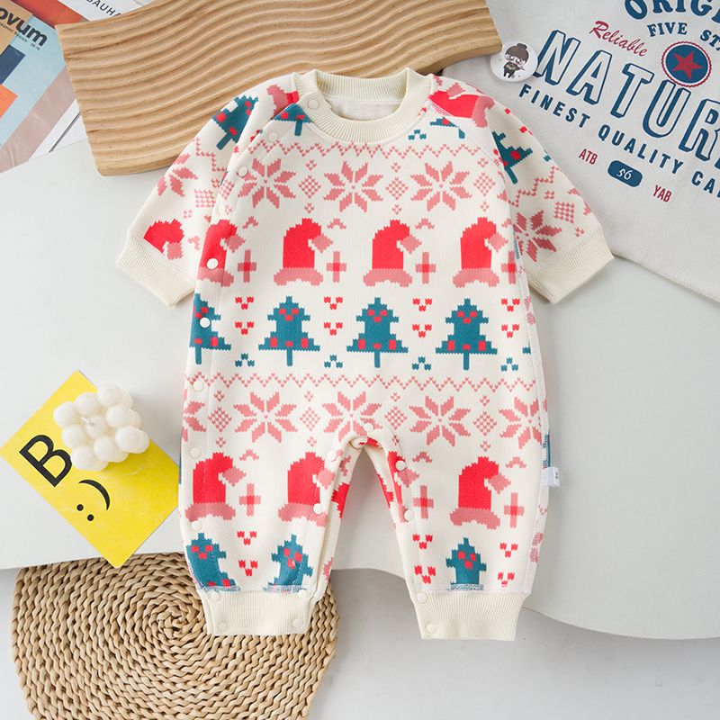 婴儿加绒连体衣针织毛衣保暖居家洋气哈衣新生儿可爱防寒爬爬服