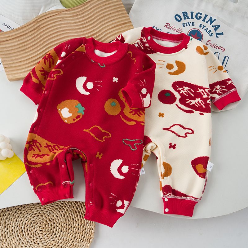 婴儿加绒连体衣针织毛衣保暖居家洋气哈衣新生儿可爱防寒爬爬服