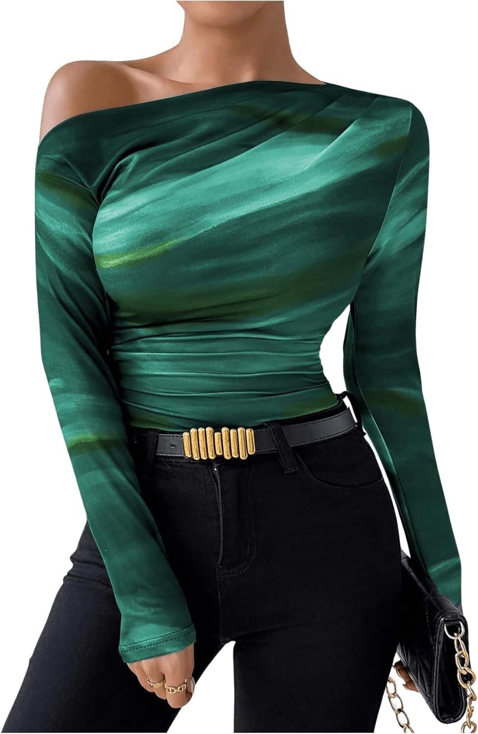 2025 Spring New Fashion Tie-Dye Print Asymmetric Ruffle Long Sleeve T-Shirt_ecoleips.com