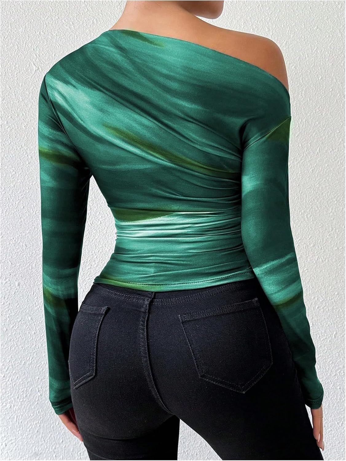 2025 Spring New Fashion Tie-Dye Print Asymmetric Ruffle Long Sleeve T-Shirt_ecoleips.com