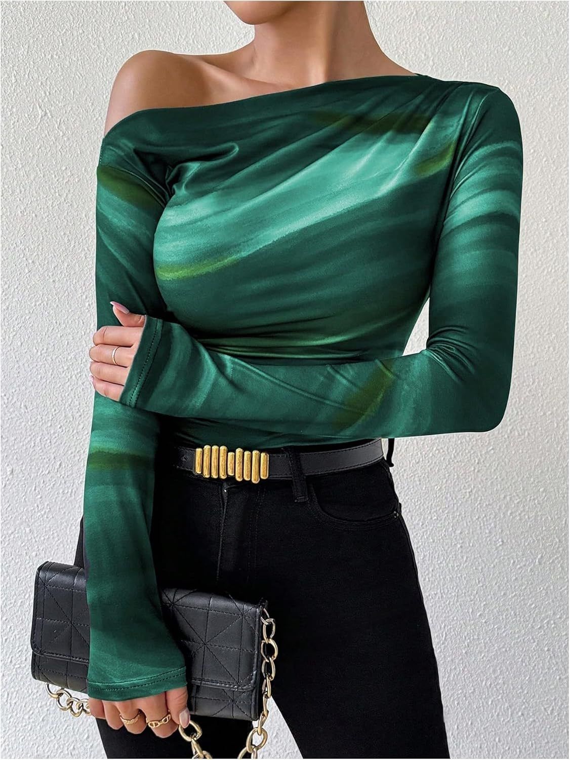 2025 Spring New Fashion Tie-Dye Print Asymmetric Ruffle Long Sleeve T-Shirt_ecoleips.com