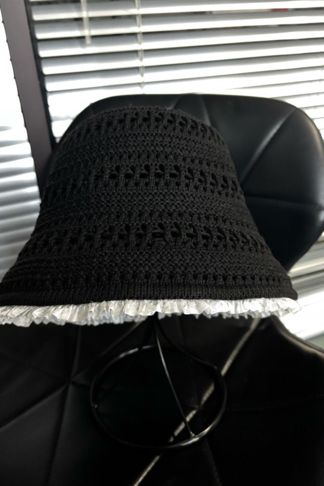 Hut Beckenhut Sommer dünn atmungsaktiv hohl Eimer Hut gestrickt Sonnenschutz 2025 Spitze Rand Hut_voghion.com