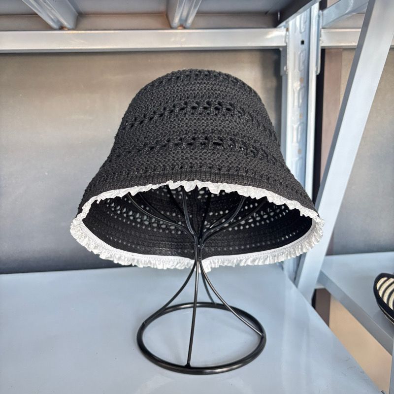 Hut Beckenhut Sommer dünn atmungsaktiv hohl Eimer Hut gestrickt Sonnenschutz 2025 Spitze Rand Hut_voghion.com
