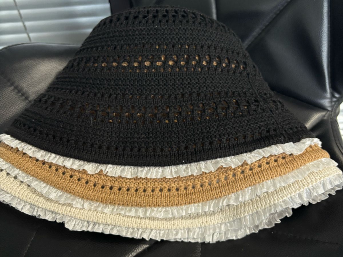 Hut Beckenhut Sommer dünn atmungsaktiv hohl Eimer Hut gestrickt Sonnenschutz 2025 Spitze Rand Hut_voghion.com